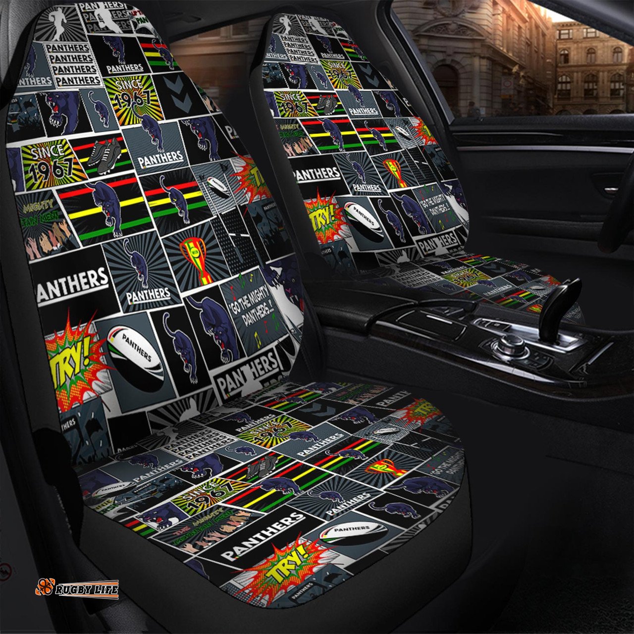 Penrith Panthers Team Of Us Die Hard Fan Supporters Comic Style Car Seat Covers