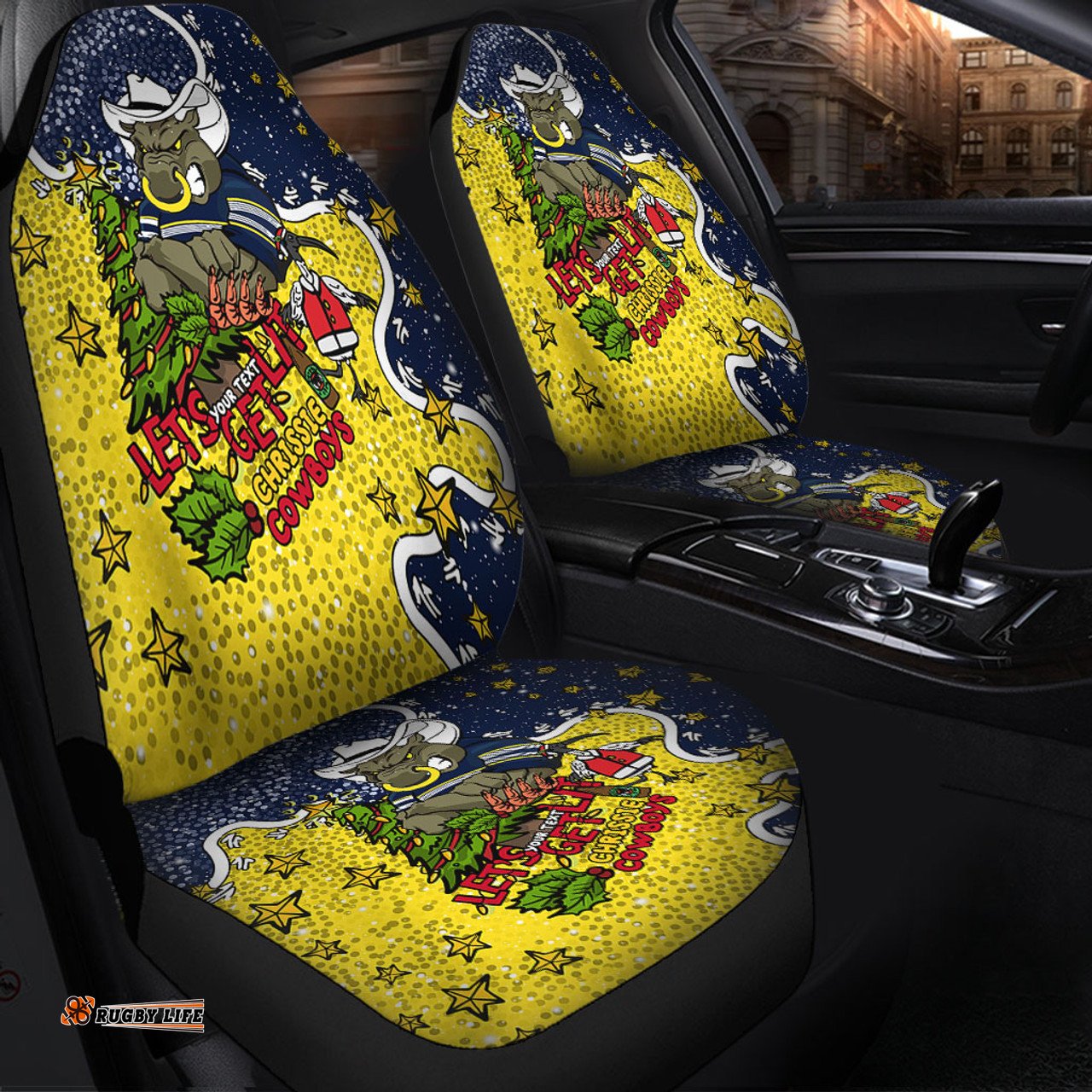 North Queensland Cowboys Christmas Custom Let's Get Lit Chrisse Pressie Car Seat Covers