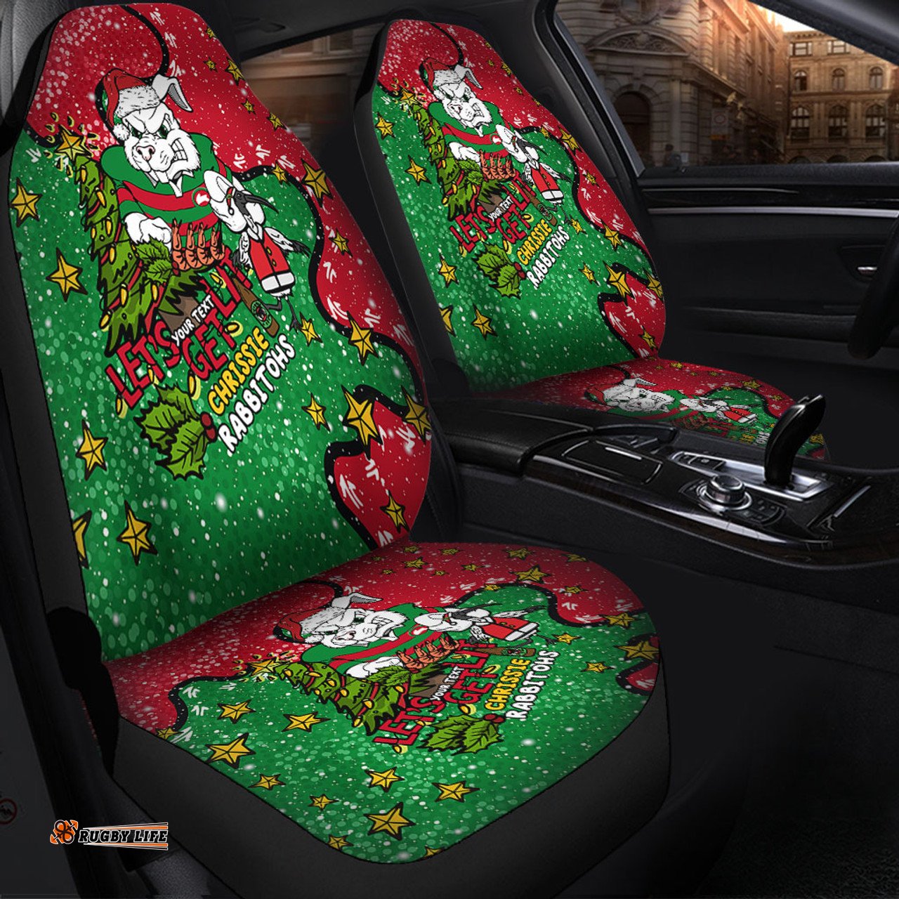 South Sydney Rabbitohs Custom Let's Get Lit Chrisse Pressie Car Seat Covers