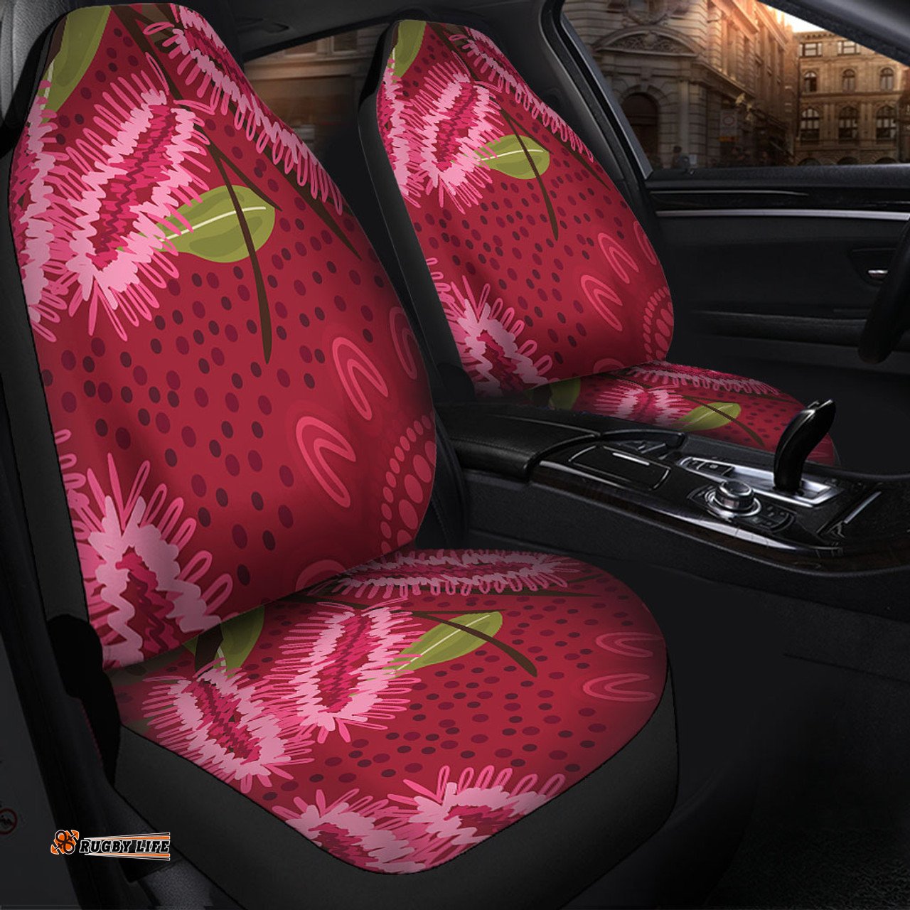 Australia Flowers Aboriginal Pink Bottle Brush Flora In Indigenous Painting Car Seat Covers