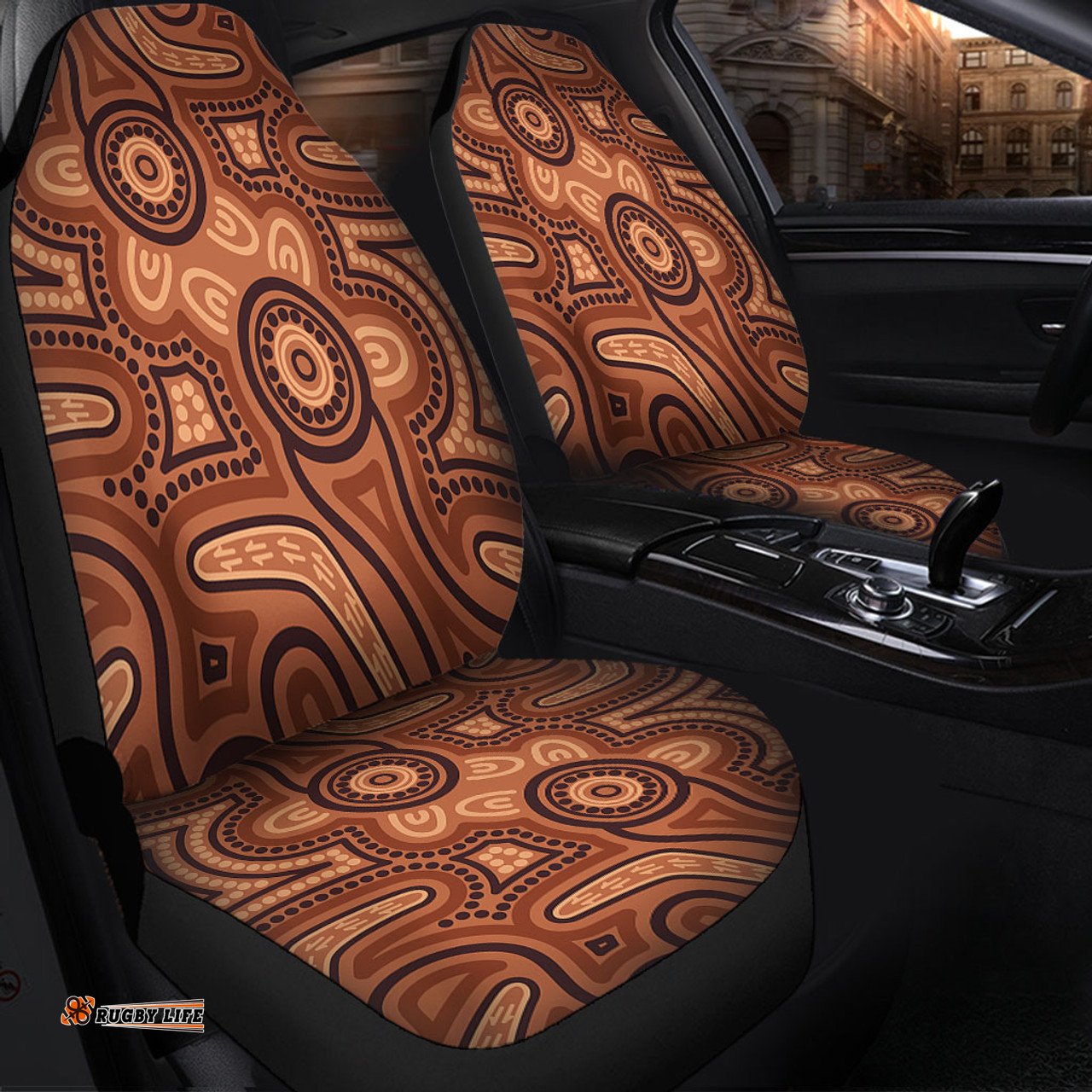 Australia Dot Painting Inspired Aboriginal Brown Aboriginal Australian Art With Boomerang Car Seat Covers