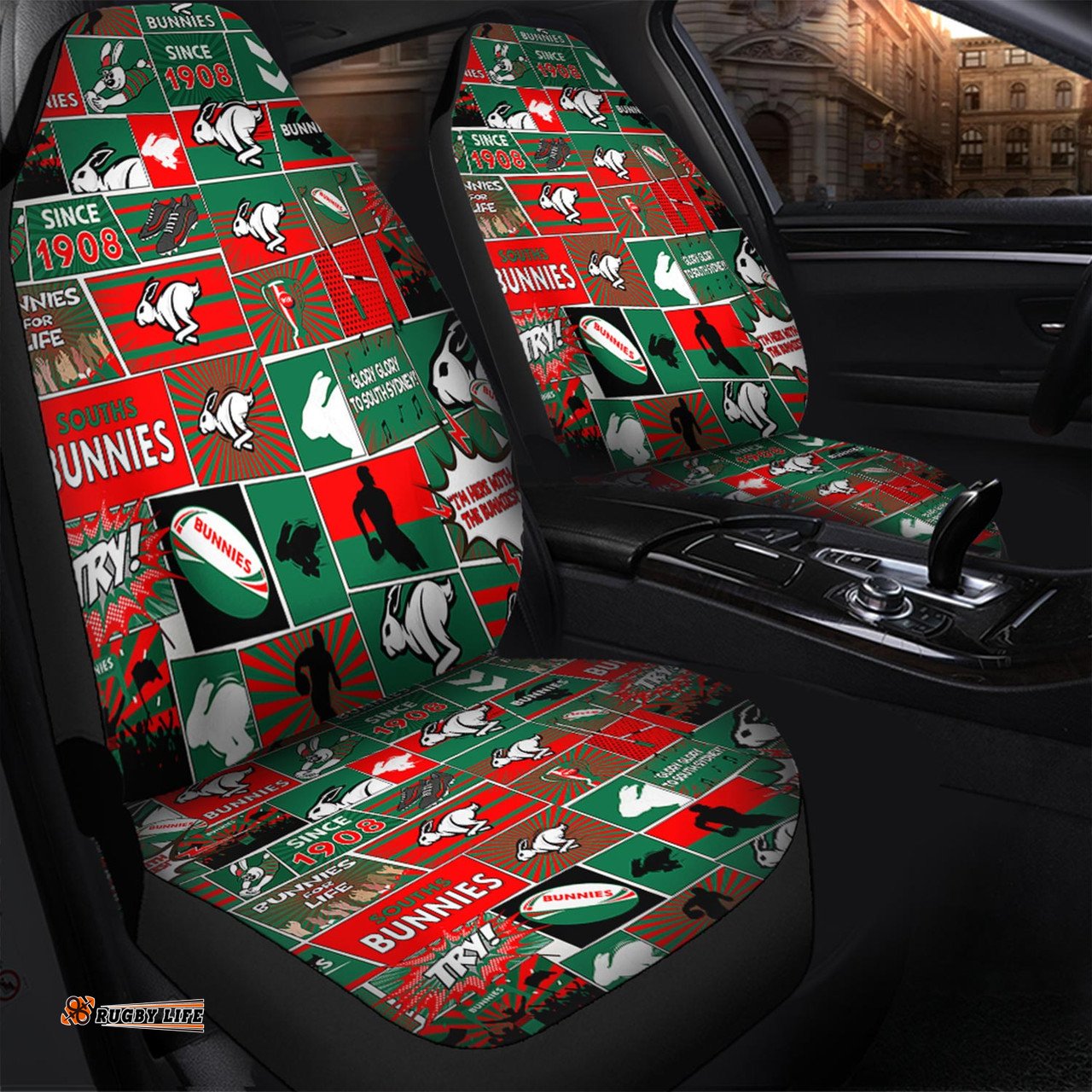 South Sydney Rabbitohs Team Of Us Die Hard Fan Supporters Comic Style Car Seat Covers