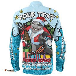 Amazing Aussie Cronulla Sutherland Sharks Christmas Custom Merry Christmas Our Beloved Team With Aboriginal Dot Art Pattern Long Sleeve Shirt