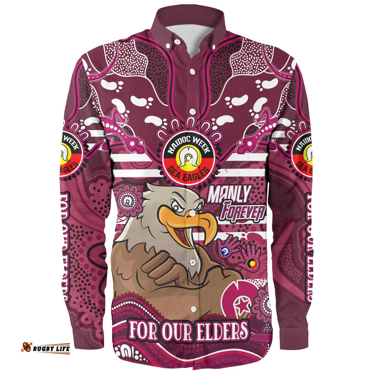Amazing Aussie Manly Warringah Sea Eagles Custom For Our Elders Home Jersey Shirt Long Sleeve Shirt