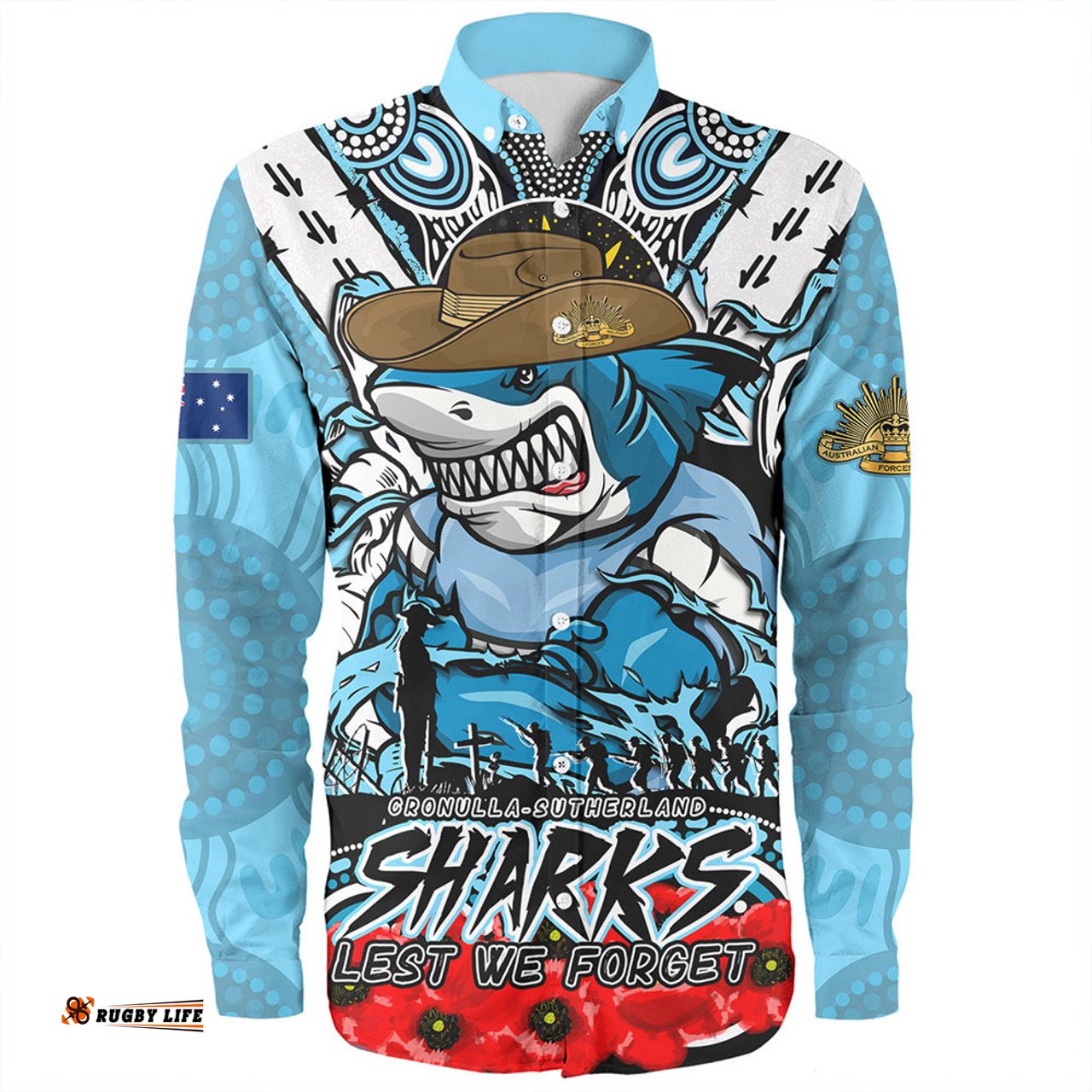 Amazing Aussie Cronulla Sutherland Sharks Ripped Legacy Of The Game The ANZAC Spirit Lives On Long Sleeve Shirt