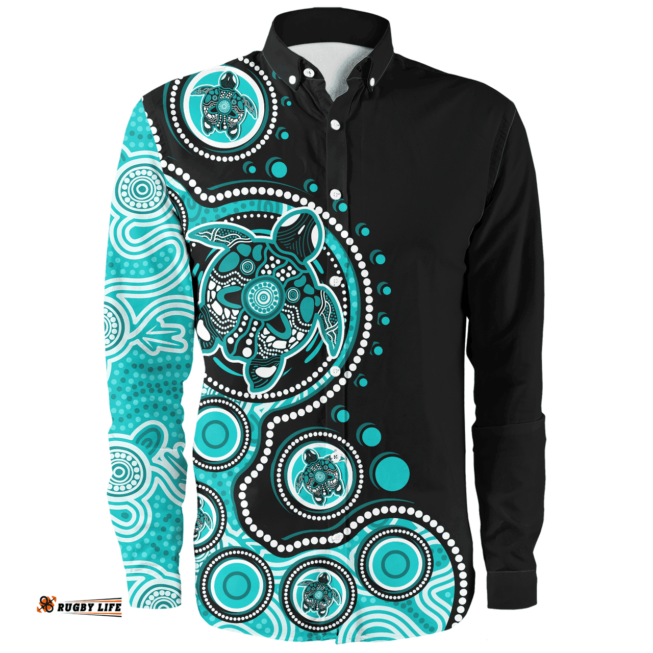 Amazing Aussie Australia Indigenous Turtle Aboriginal Dot Art Turquoise Long Sleeve Shirt