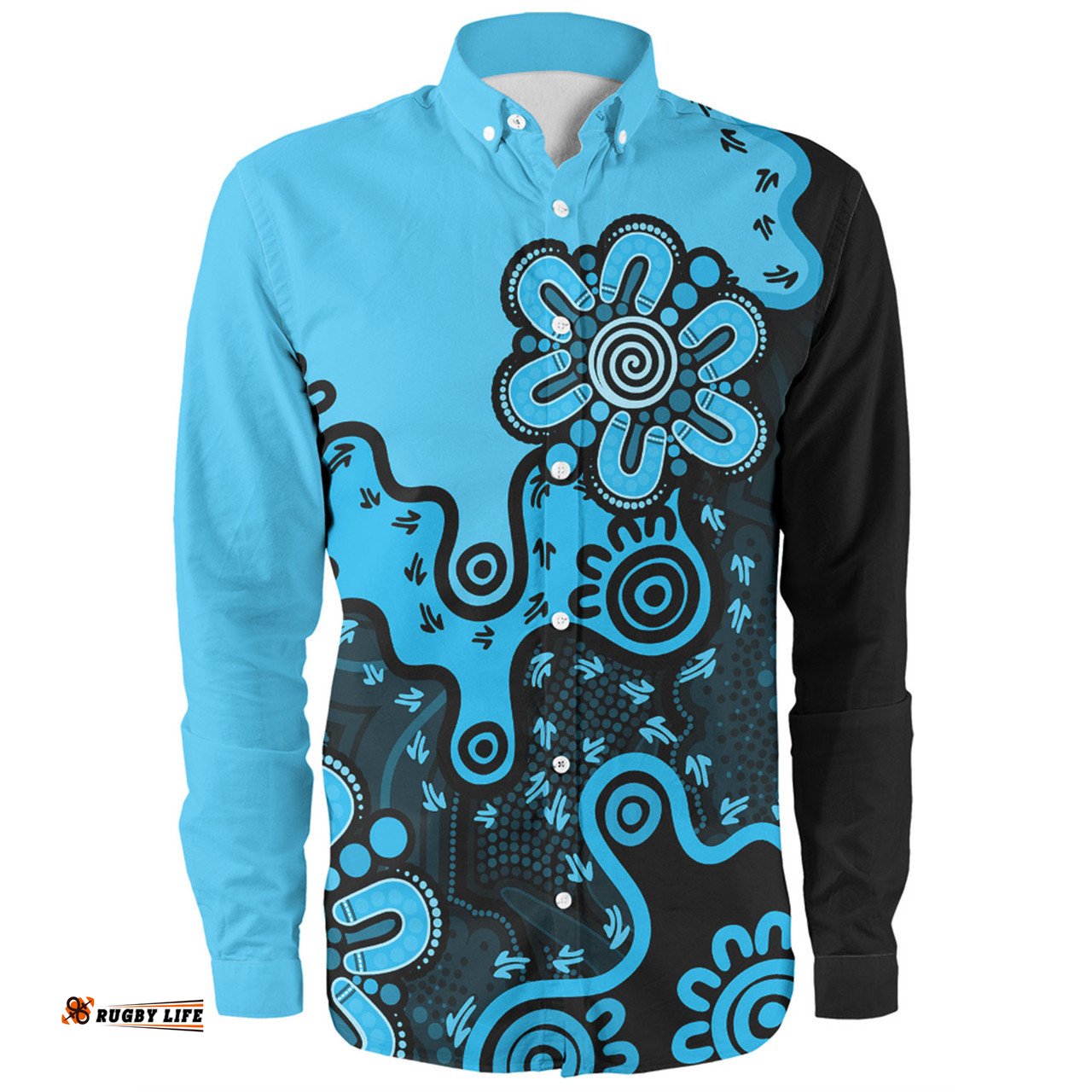 Amazing Aussie Australia Aboriginal Style Of Background Blue Long Sleeve Shirt