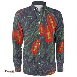 Amazing Aussie Australia Flowers Aboriginal Bottle Brush Medicinal Plant Art Long Sleeve Shirt