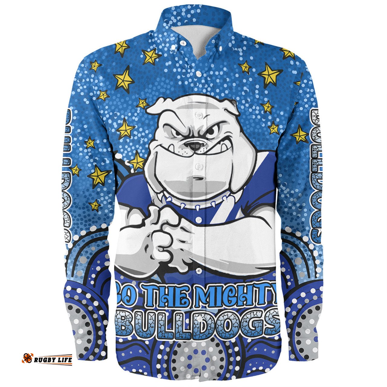 Amazing Aussie Canterbury Bankstown Bulldogs Custom Custom With Aboriginal Inspired Style Of Dot Painting Patterns Long Sleeve Shirt