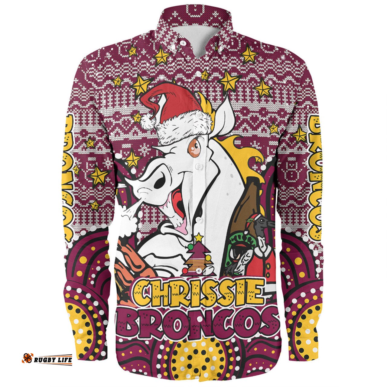 Amazing Aussie Brisbane Broncos Christmas Custom Christmas Knit Patterns Vintage Jersey Ugly Long Sleeve Shirt