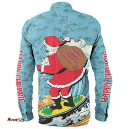 Amazing Aussie Australia Surfing Christmas Santa Happy Chrissie Tropical Pattern Long Sleeve Shirt