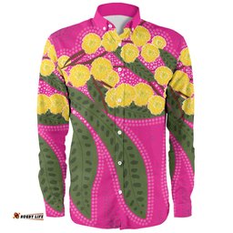 Amazing Aussie Australia Flowers Aboriginal Australian Yellow Wattle Flowers Painting In Aboriginal Dot Art Style Long Sleeve Shirt