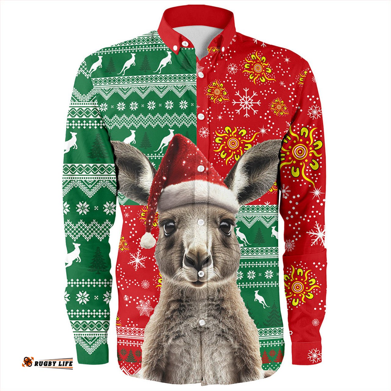 Amazing Aussie Australia Aboriginal Dot With Kangaroo Santa Hat Designs Long Sleeve Shirt