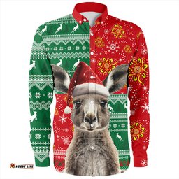 Amazing Aussie Australia Aboriginal Dot With Kangaroo Santa Hat Designs Long Sleeve Shirt