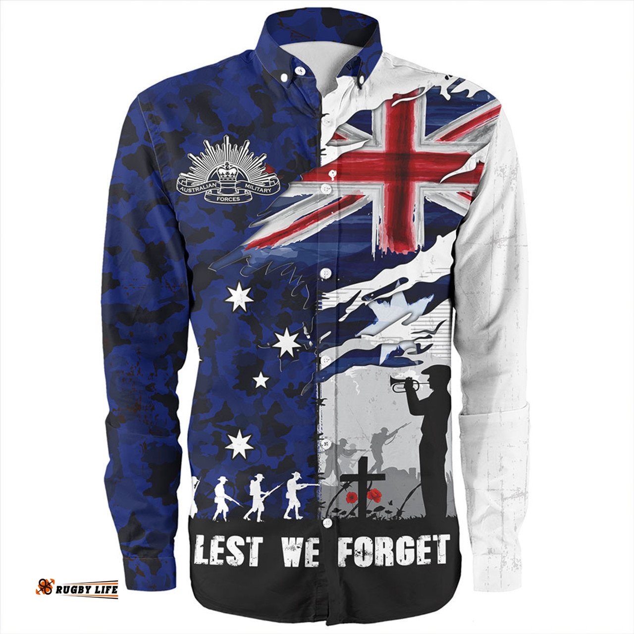 Amazing Aussie Australia Remembrance Day Lest We Forget Australian Military Tribute Blue Long Sleeve Shirt
