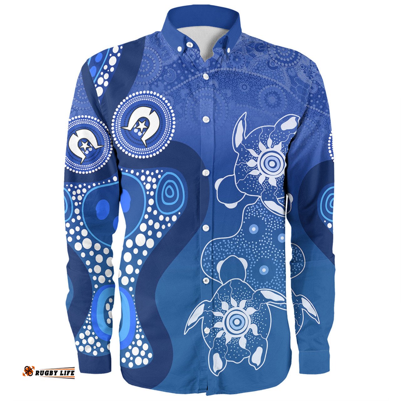 Amazing Aussie Australia Turtles Aboriginal Indigenous Dot Turtles In The Ocean (Blue) Long Sleeve Shirt