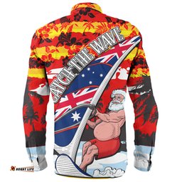 Amazing Aussie Australia Surfing Christmas Tropical Santa Catch The Wave Long Sleeve Shirt