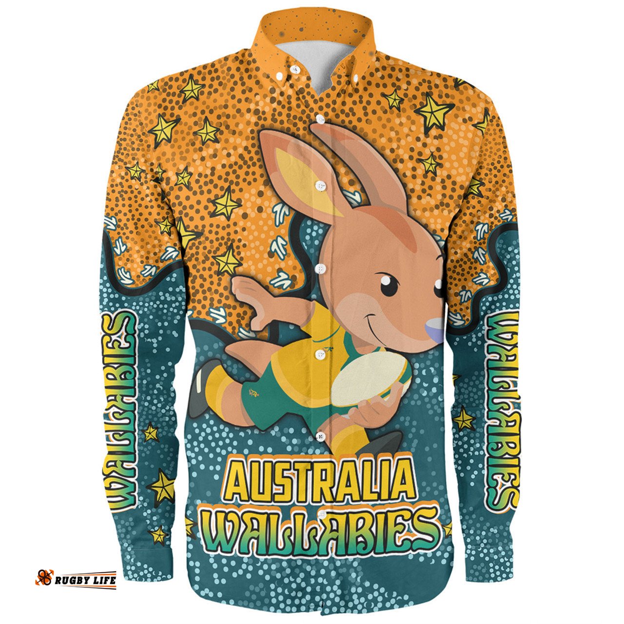 Amazing Aussie Australia Wallabies Custom Team With Dot And Star Patterns For Tough Fan Long Sleeve Shirt
