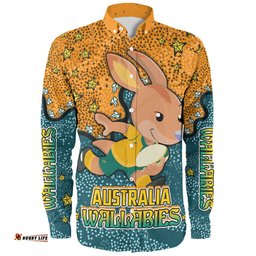 Amazing Aussie Australia Wallabies Custom Team With Dot And Star Patterns For Tough Fan Long Sleeve Shirt