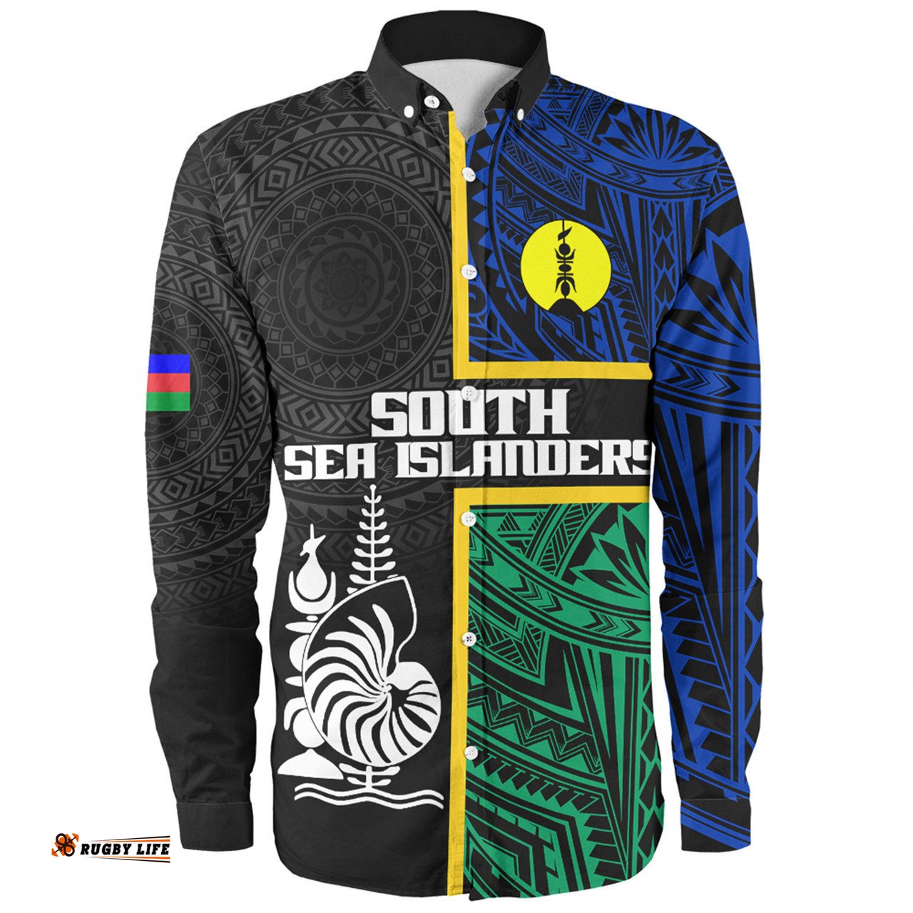 Amazing Aussie Australia South Sea Islanders New Caledonia Flag Polynesian Tattoo Style Long Sleeve Shirt