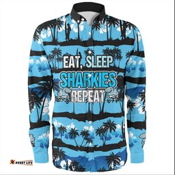 Amazing Aussie Cronulla Sutherland Sharks Eat Sleep Repeat With Tropical Patterns Long Sleeve Shirt