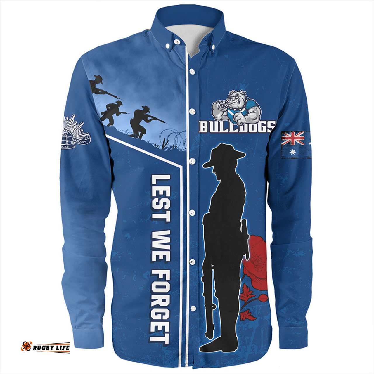 Amazing Aussie Canterbury Bankstown Bulldogs Anzac Day Lest We Forget Poppy Long Sleeve Shirt