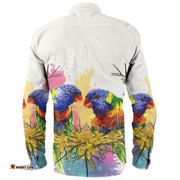 Amazing Aussie Australia Rainbow Lorikeets Rainbow Lorikeets With Grevillea Flowers Long Sleeve Shirt