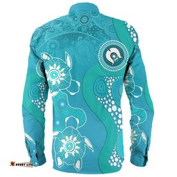 Amazing Aussie Australia Turtles Aboriginal Indigenous Dot Turtles In The Ocean (Turquoise) Long Sleeve Shirt