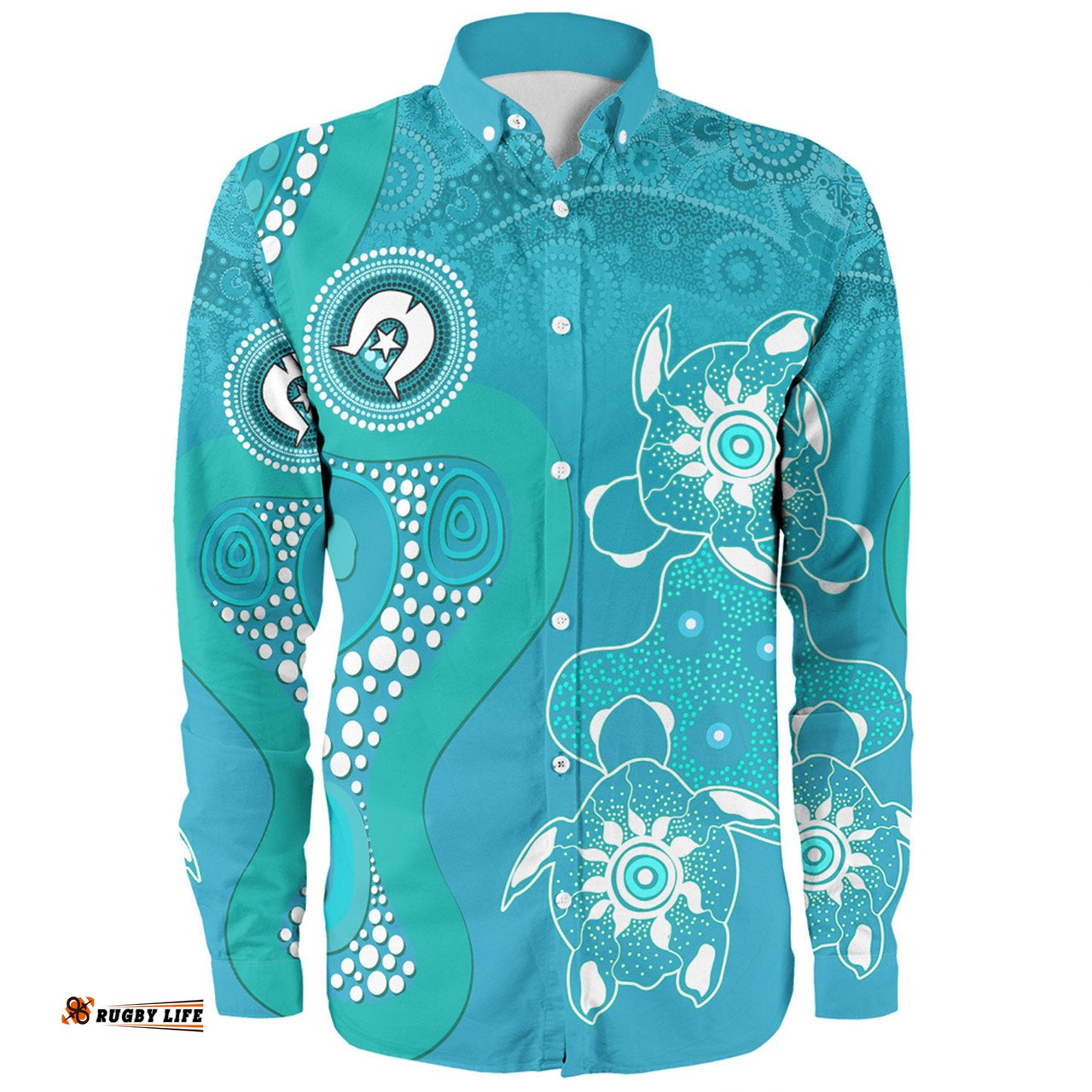 Amazing Aussie Australia Turtles Aboriginal Indigenous Dot Turtles In The Ocean (Turquoise) Long Sleeve Shirt