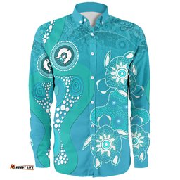 Amazing Aussie Australia Turtles Aboriginal Indigenous Dot Turtles In The Ocean (Turquoise) Long Sleeve Shirt