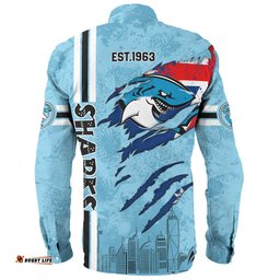 Amazing Aussie Cronulla Sutherland Sharks Happy Australia Day Flag Scratch Style Long Sleeve Shirt