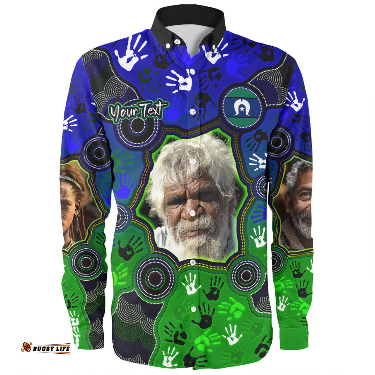 Amazing Aussie Australia Torres Strait Islands Custom Aboriginal Dot Art Indigenous Handprints Personalised Photo Long Sleeve Shirt