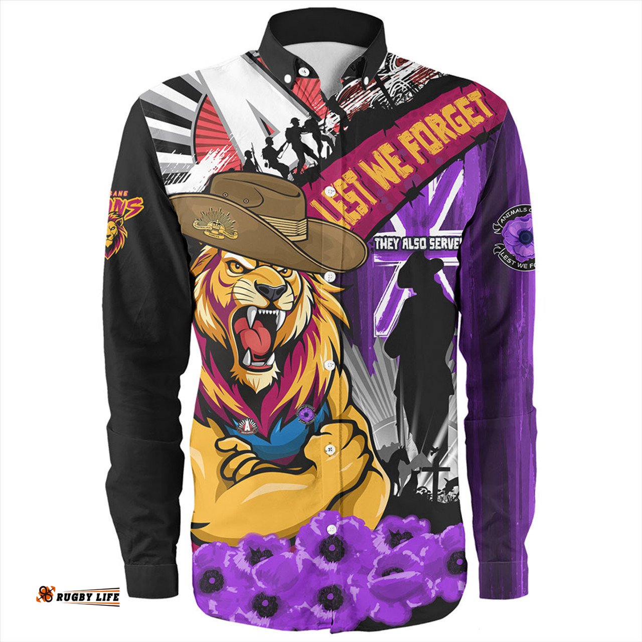 Amazing Aussie Brisbane Lions ANZAC Day Honor Purple Valor And Spirit Long Sleeve Shirt