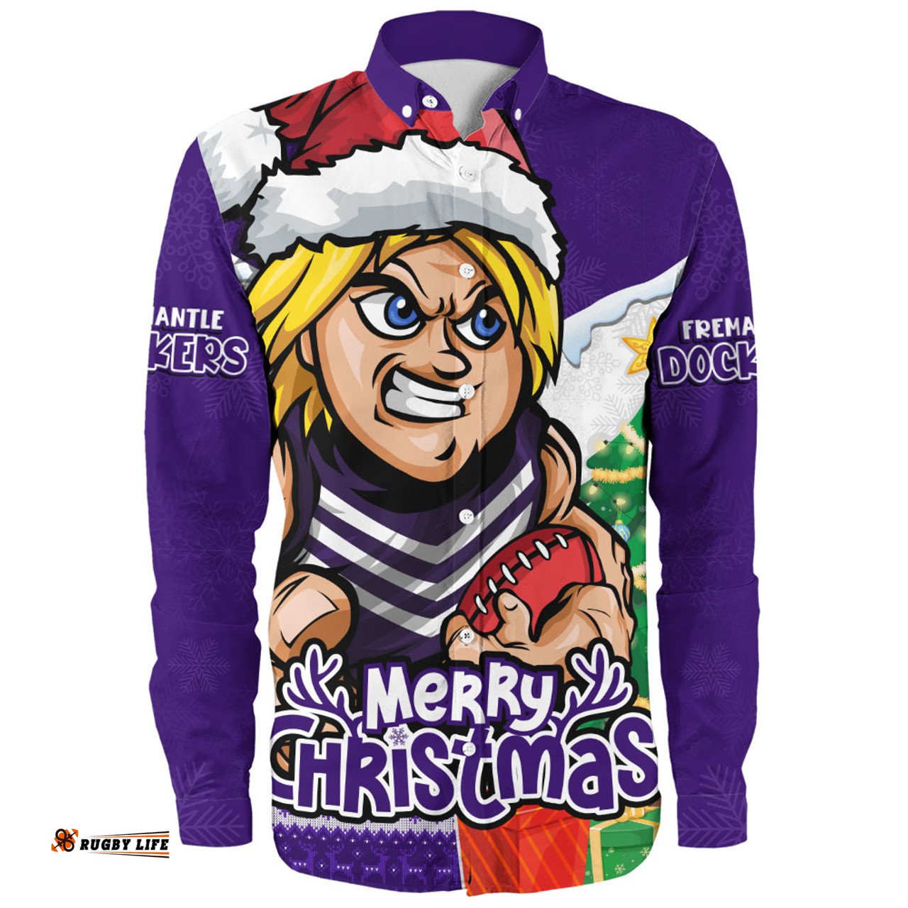 Amazing Aussie Fremantle Santa Scoring Touchdown On Christmas Game Day Long Sleeve Shirt