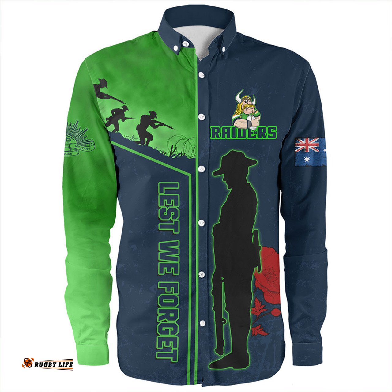 Amazing Aussie Canberra Raiders Anzac Day Lest We Forget Poppy Long Sleeve Shirt