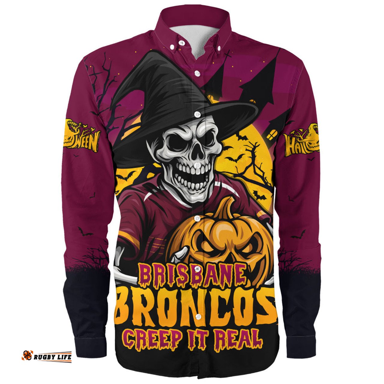 Amazing Aussie Brisbane Broncos Dark Moon Rugby Halloween Battle Edition Long Sleeve Shirt