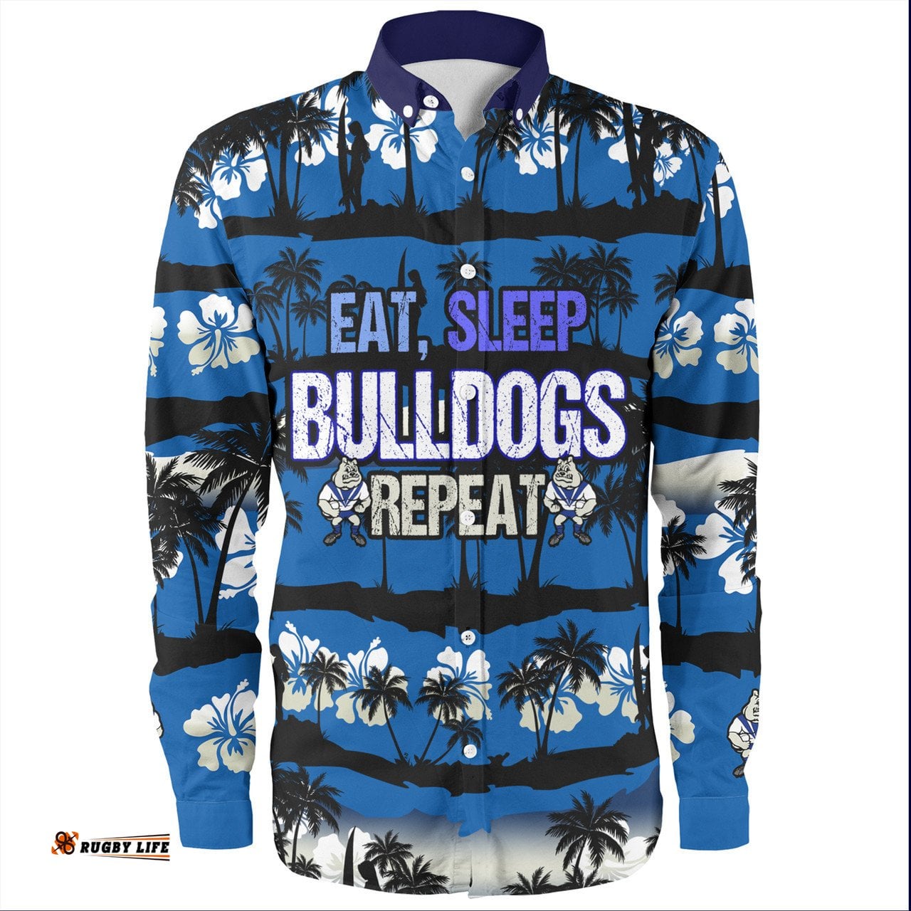 Amazing Aussie Canterbury Bankstown Bulldogs Eat Sleep Repeat With Tropical Patterns Long Sleeve Shirt