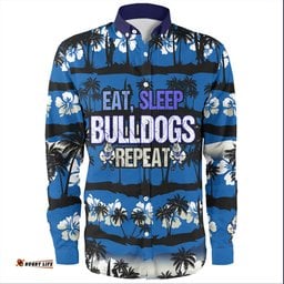 Amazing Aussie Canterbury Bankstown Bulldogs Eat Sleep Repeat With Tropical Patterns Long Sleeve Shirt