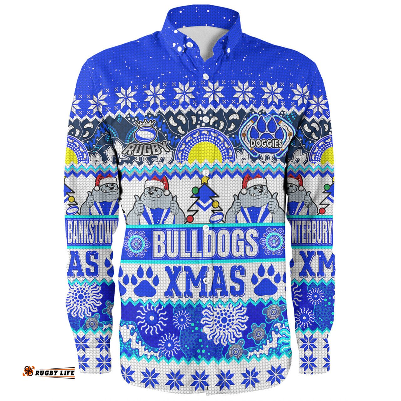 Amazing Aussie Canterbury Bankstown Bulldogs Christmas Aboriginal Custom Indigenous Knitted Ugly Xmas Style Long Sleeve Shirt