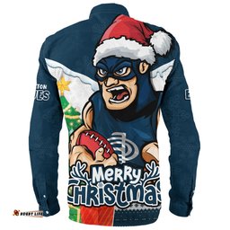Amazing Aussie Carlton Santa Scoring Touchdown On Christmas Game Day Long Sleeve Shirt