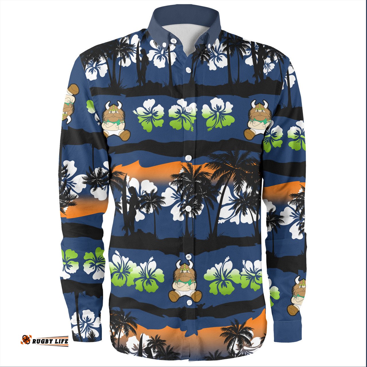 Amazing Aussie Canberra Raiders Tropical Hibiscus and Coconut Trees Long Sleeve Shirt