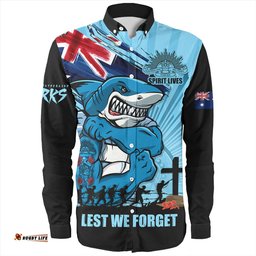 Amazing Aussie Cronulla Sutherland Sharks Fearless ANZAC Defender Long Sleeve Shirt
