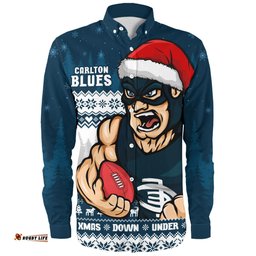 Amazing Aussie Carlton Merry Christmas Down Under Footy Power Style Long Sleeve Shirt