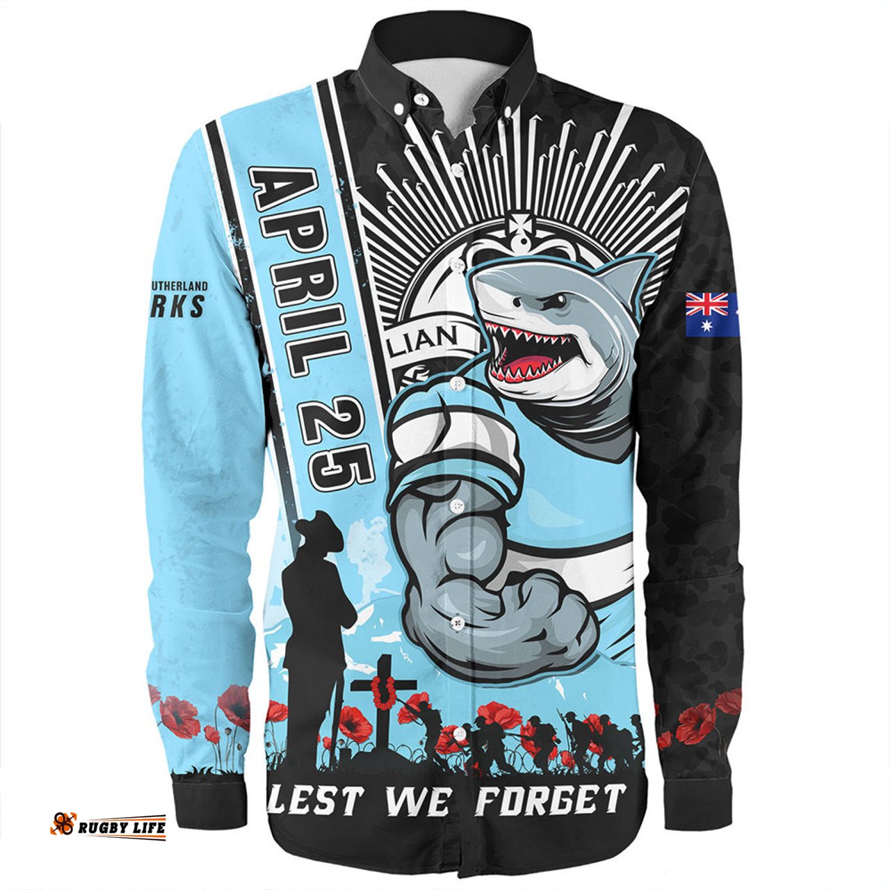 Amazing Aussie Cronulla Sutherland Sharks Anzac Day Lest We Forget Strong Fighting Spirit Long Sleeve Shirt
