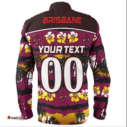 Amazing Aussie Brisbane Broncos Tropical Hibiscus and Coconut Trees Long Sleeve Shirt