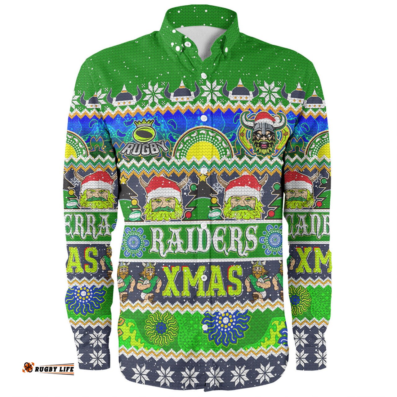 Amazing Aussie Canberra Raiders Christmas Aboriginal Custom Indigenous Knitted Ugly Xmas Style Long Sleeve Shirt