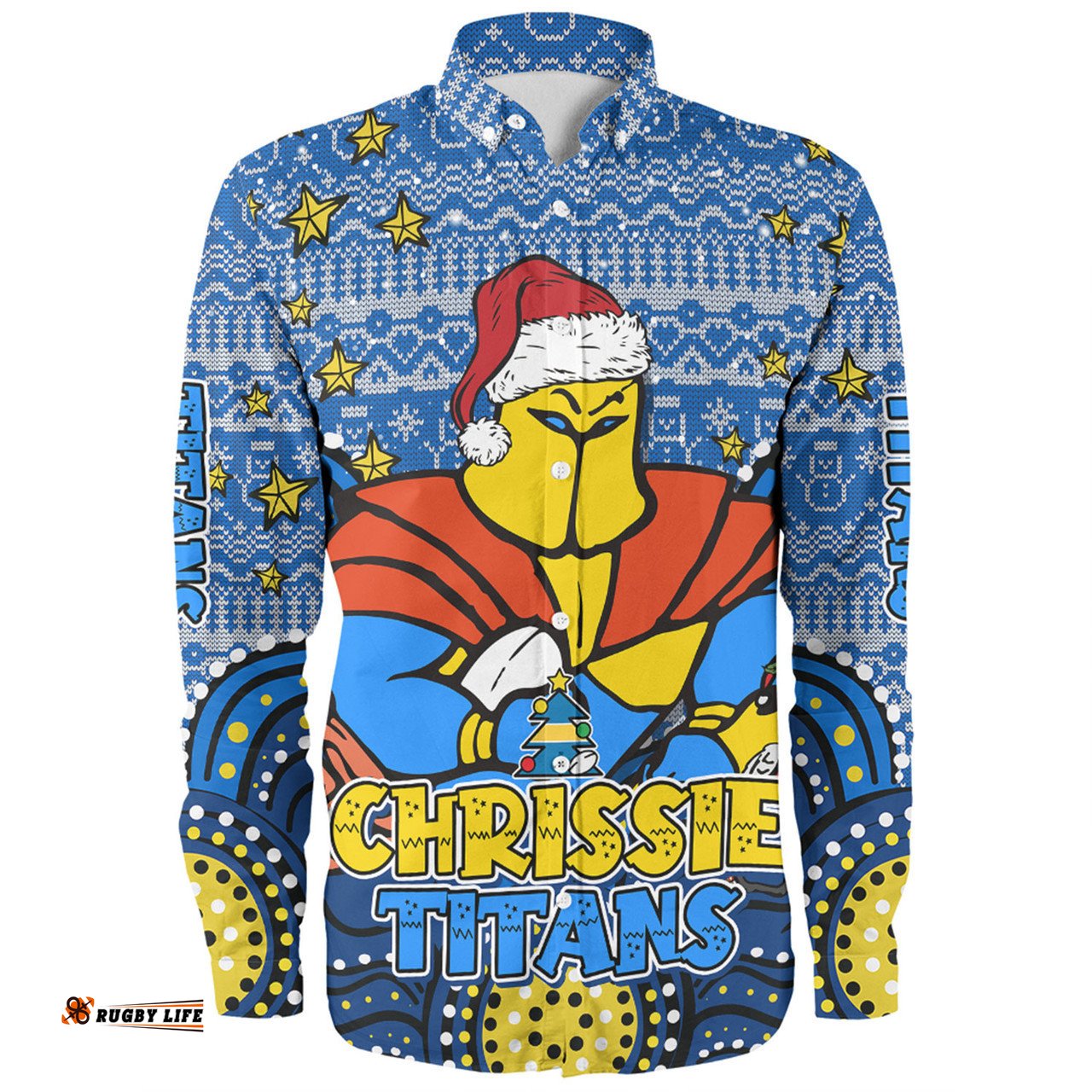 Amazing Aussie Gold Coast Titans Christmas Custom Christmas Knit Patterns Vintage Jersey Ugly Long Sleeve Shirt
