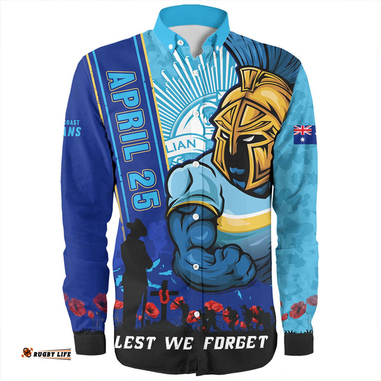 Amazing Aussie Gold Coast Titans Anzac Day Lest We Forget Strong Fighting Spirit Long Sleeve Shirt