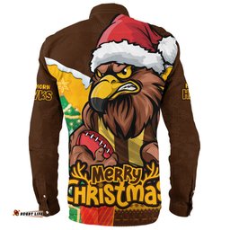 Amazing Aussie Hawthorn Santa Scoring Touchdown On Christmas Game Day Long Sleeve Shirt