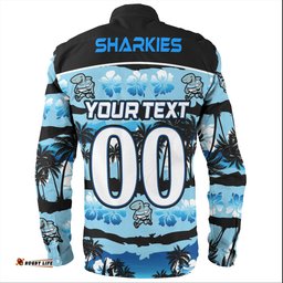 Amazing Aussie Cronulla Sutherland Sharks Tropical Hibiscus and Coconut Trees Long Sleeve Shirt